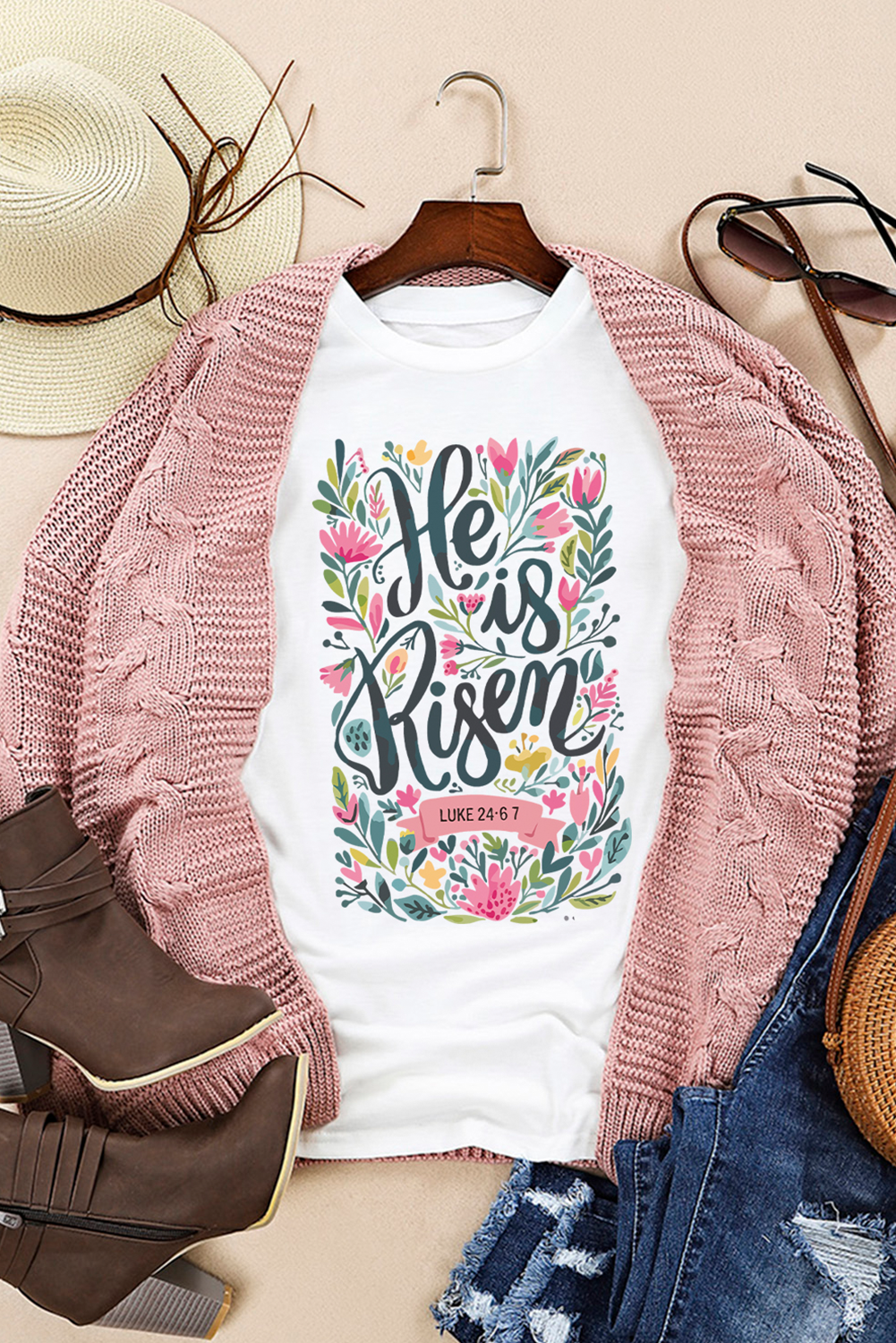 He is Risen Floral Print T