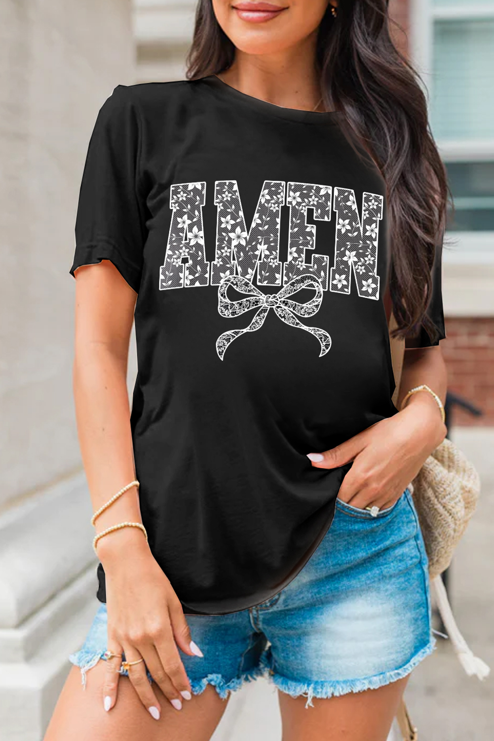 Floral AMEN Bow T